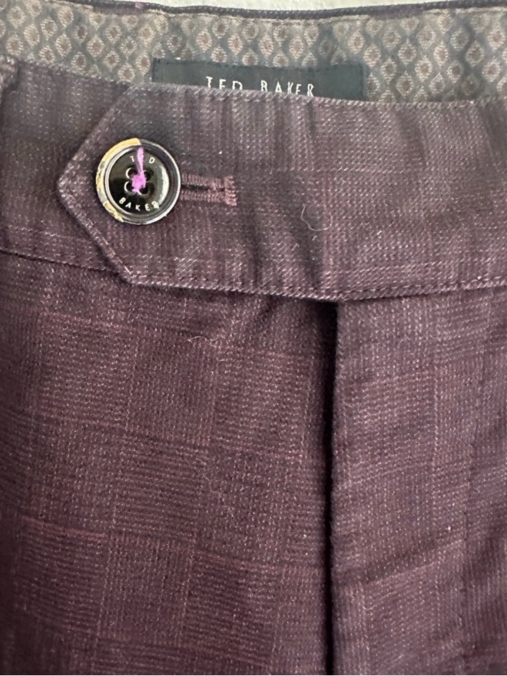 Ted Baker Maroon Textured Pants with Subtle Patterned Lining - Picture 5 of 6